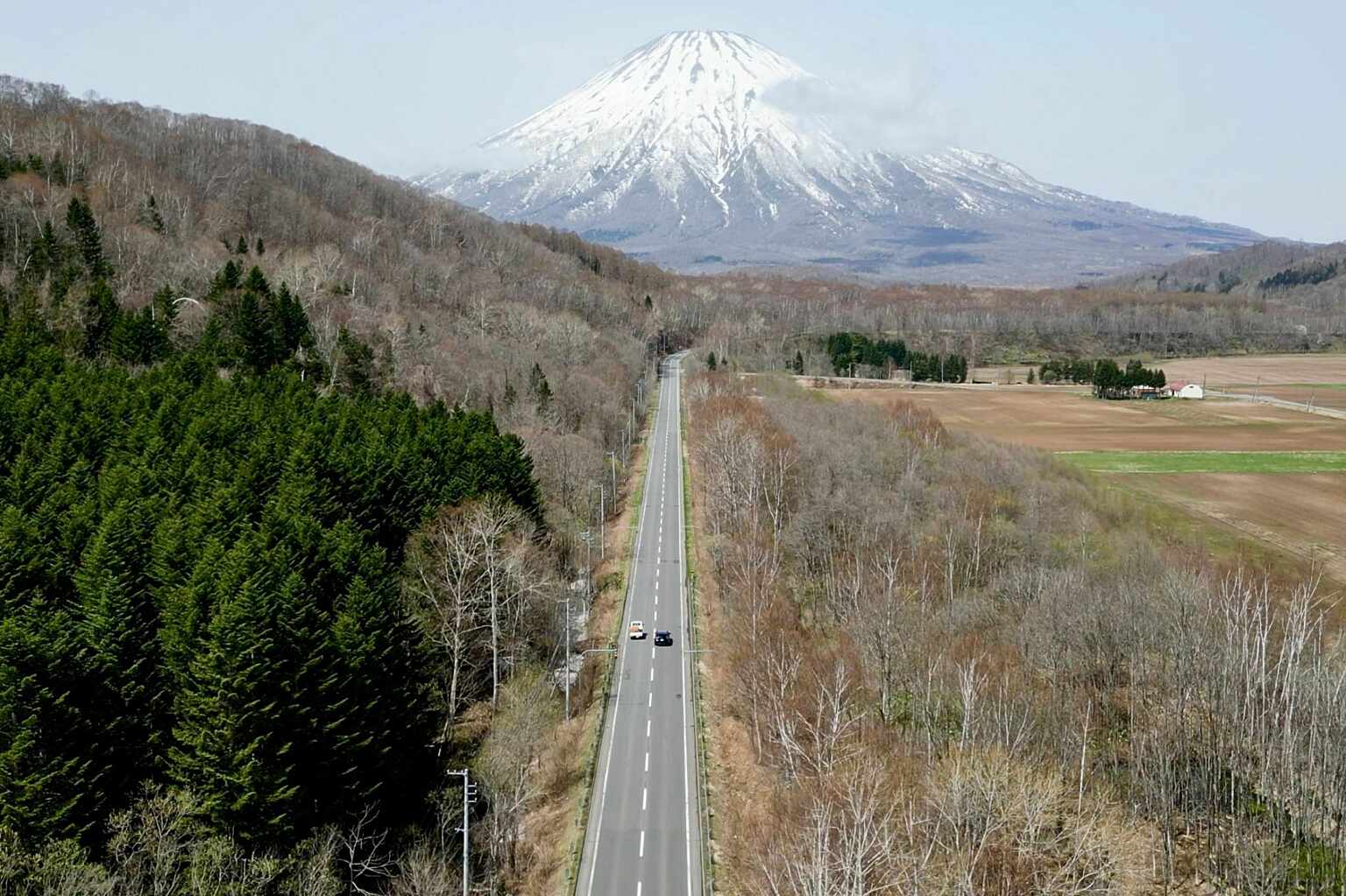 Aikawa Viewpoint Parking Mt Yotei Straight Road Spring Drone 2