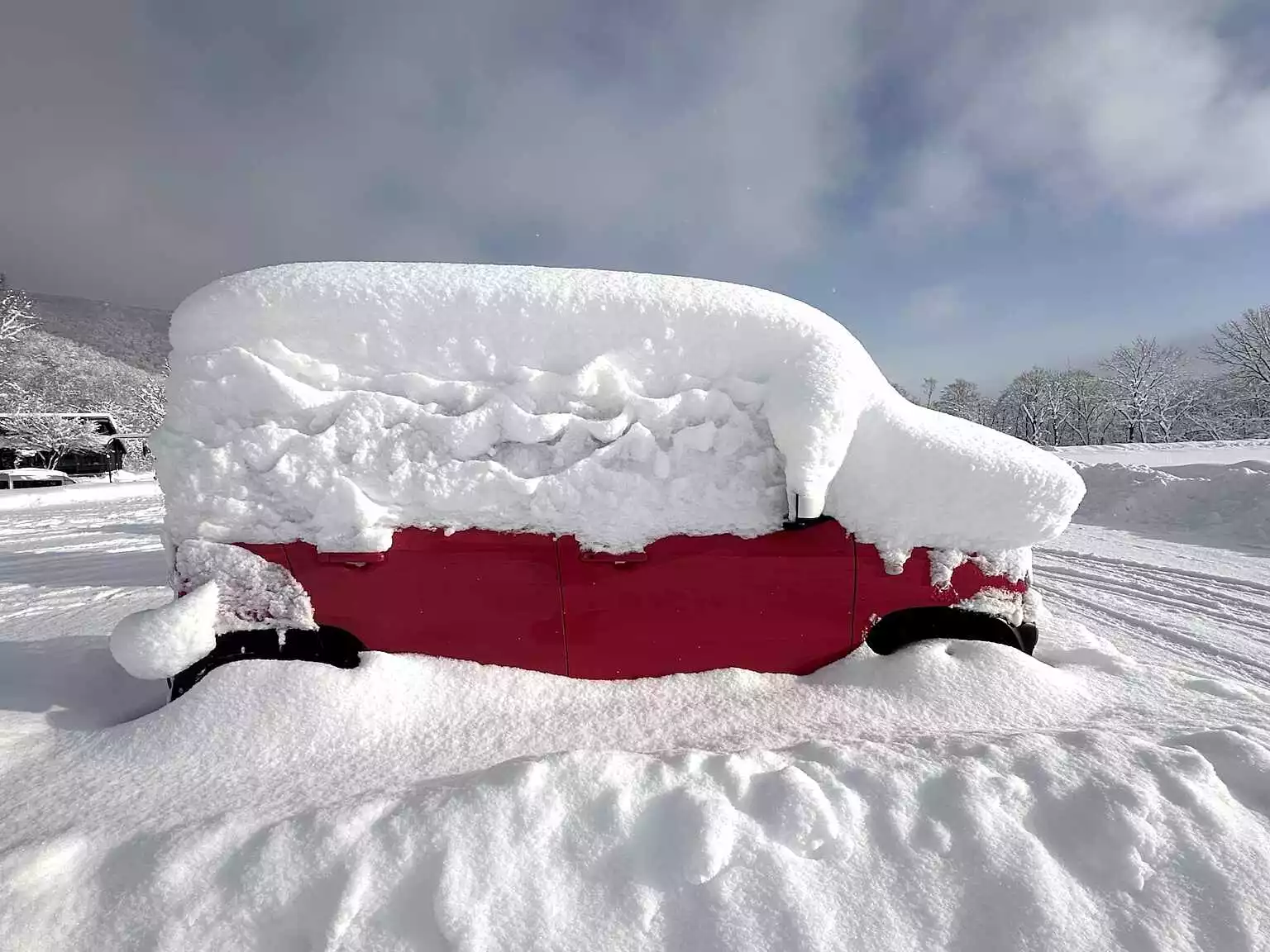 Pink car in the snow