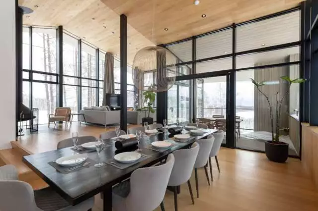 Kazahana Niseko chalet dining area during winter